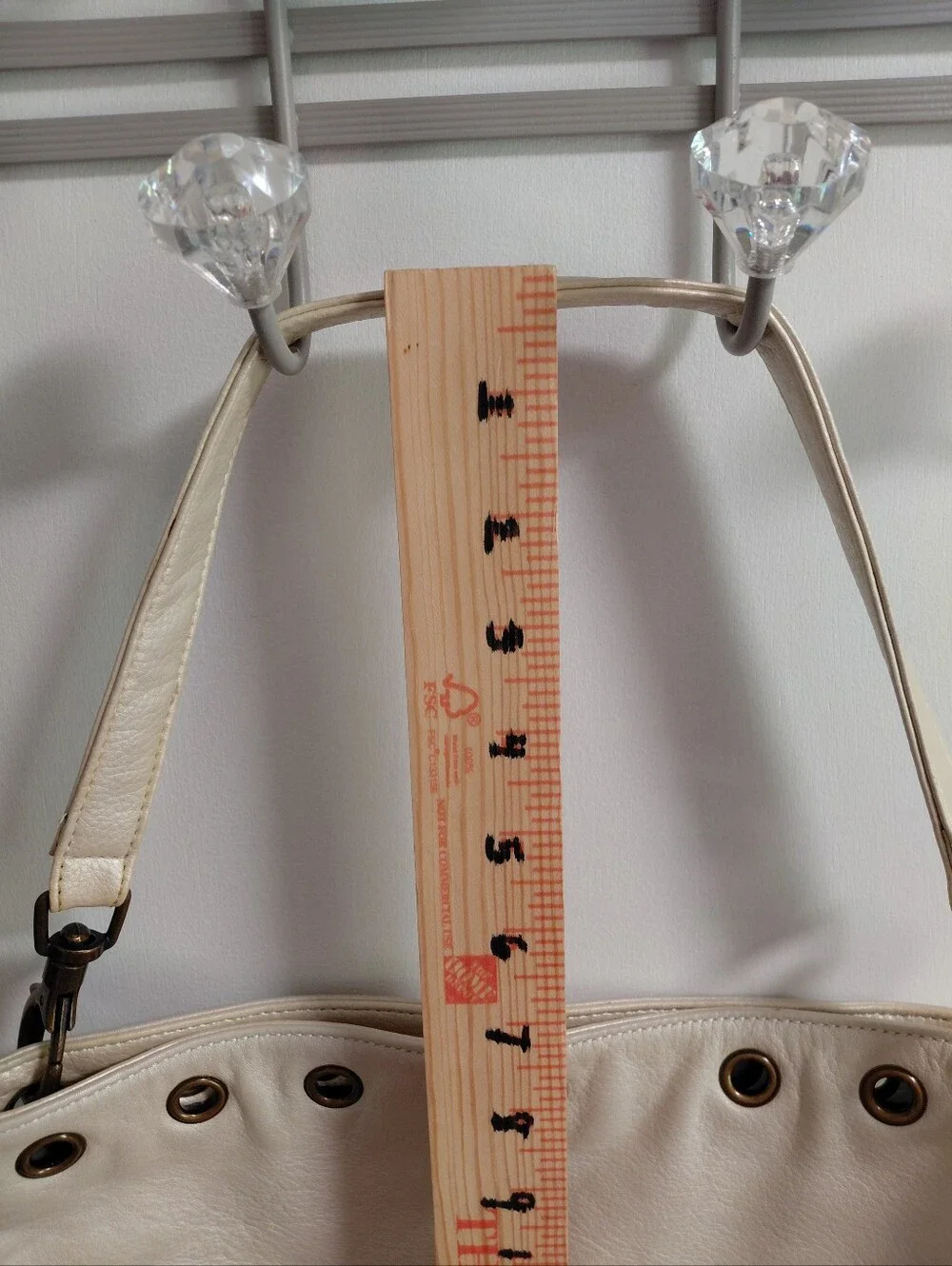 Steve Madden Cream Leather Studded Hobo Bag with Green and Amber Gems